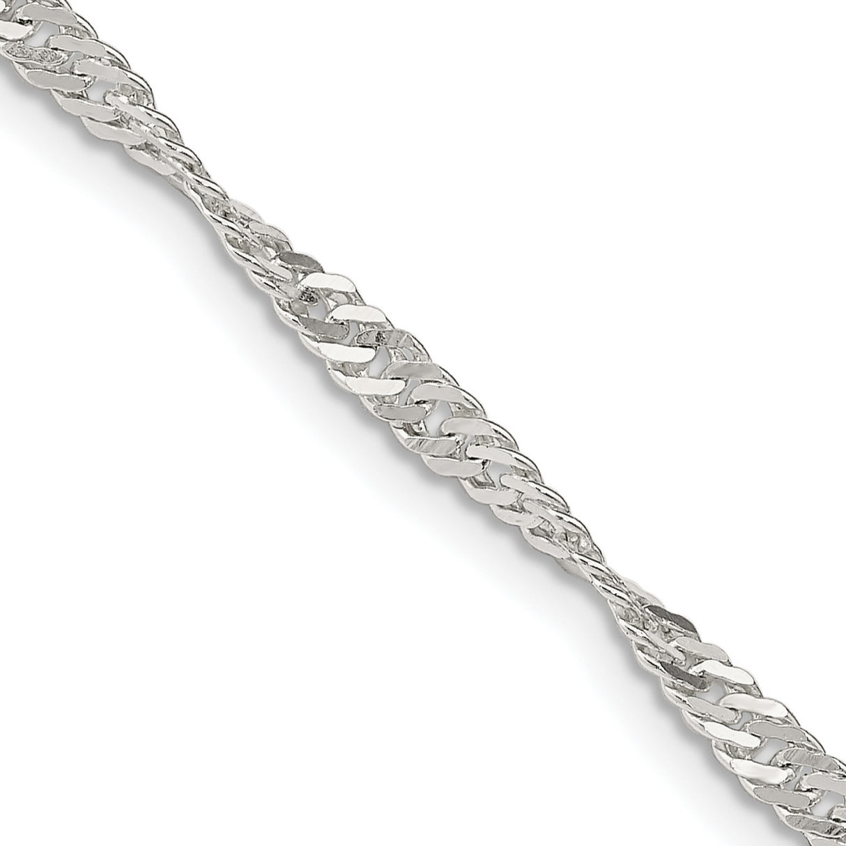 925 White Gold 3 mm Singapore Chain Necklace, Polished detail view
