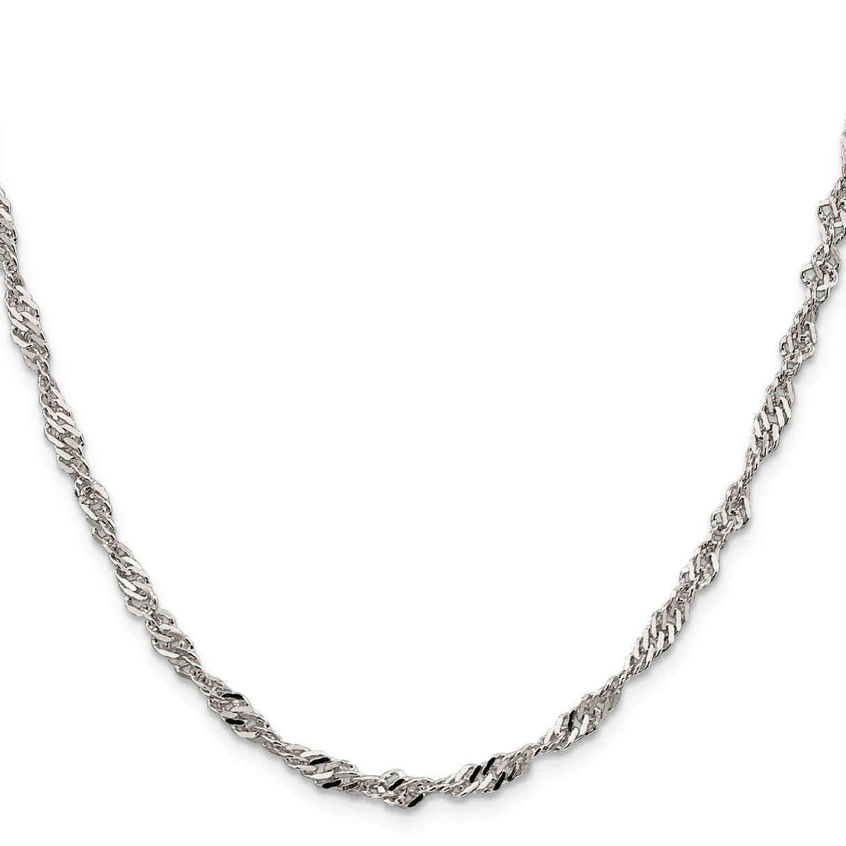 925 White Gold 3.5 mm Singapore Chain Necklace, Polished