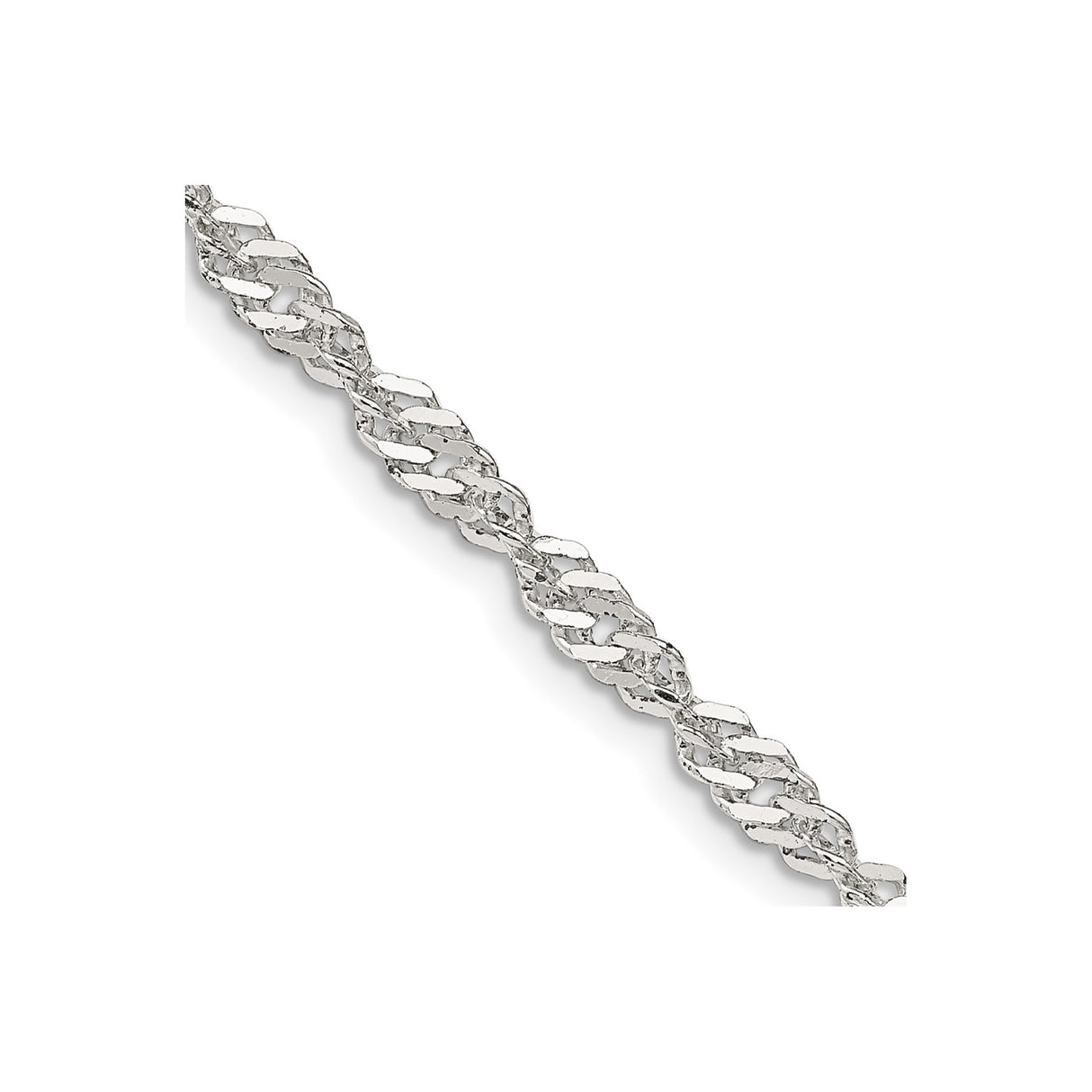 925 White Gold 3.5 mm Singapore Chain Necklace, Polished detail view