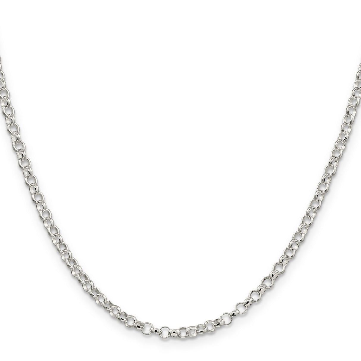 925 White Gold 3.5 mm Polished Chain Necklace, Solid