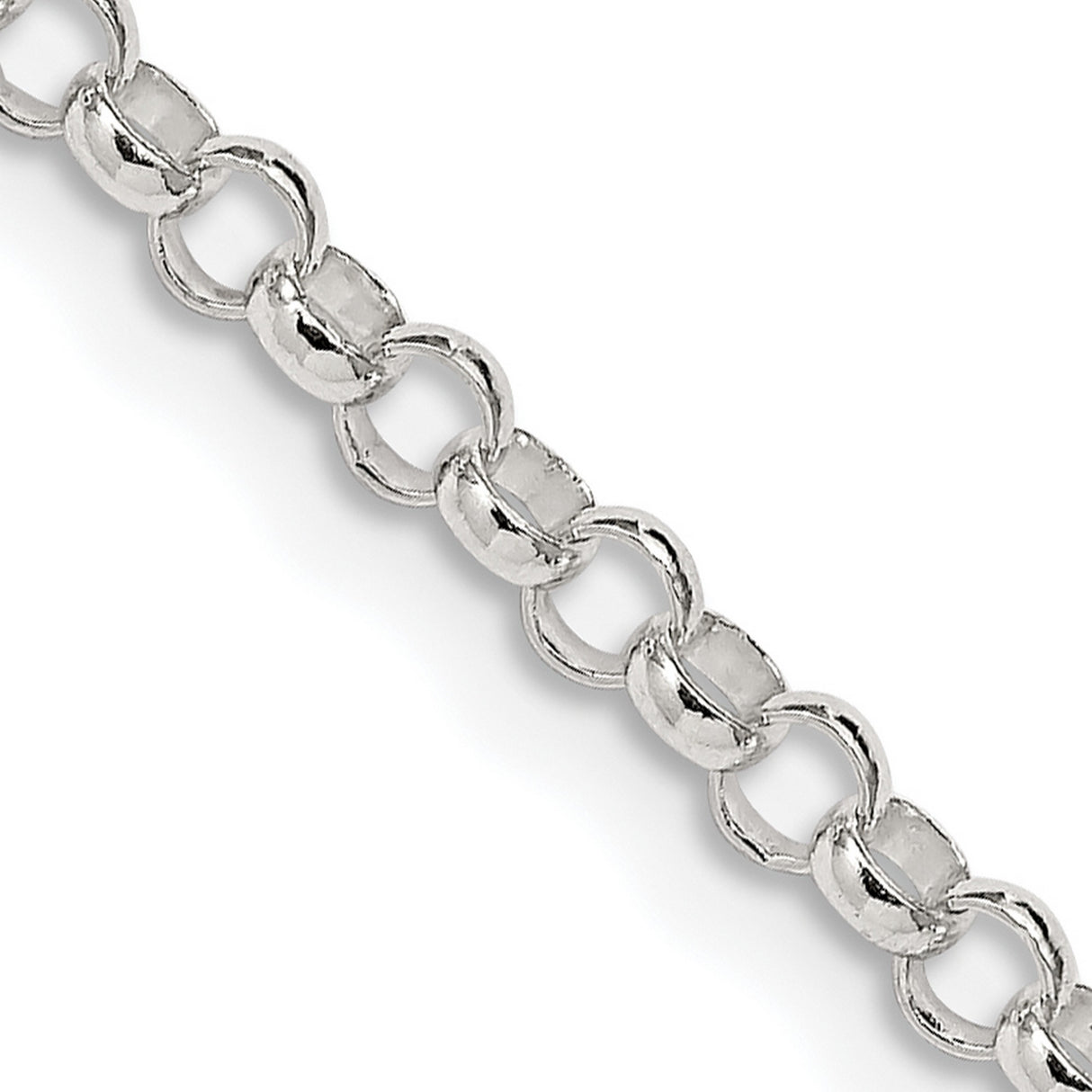 925 White Gold 3.5 mm Polished Chain Necklace, Solid detail view