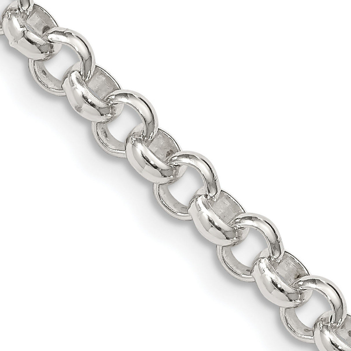 925 White Gold 4.6 mm Polished Chain Necklace, Solid detail view