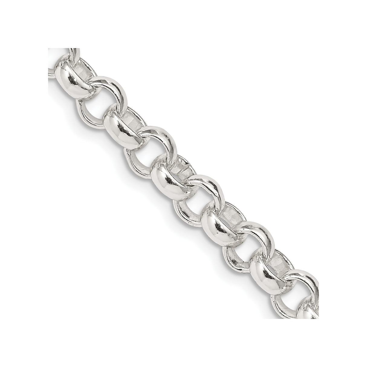 925 White Gold 6.75 mm Polished Chain Necklace, Solid detail view