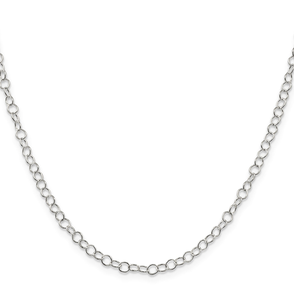 925 White Gold 3.5 mm Polished Chain Necklace, Solid