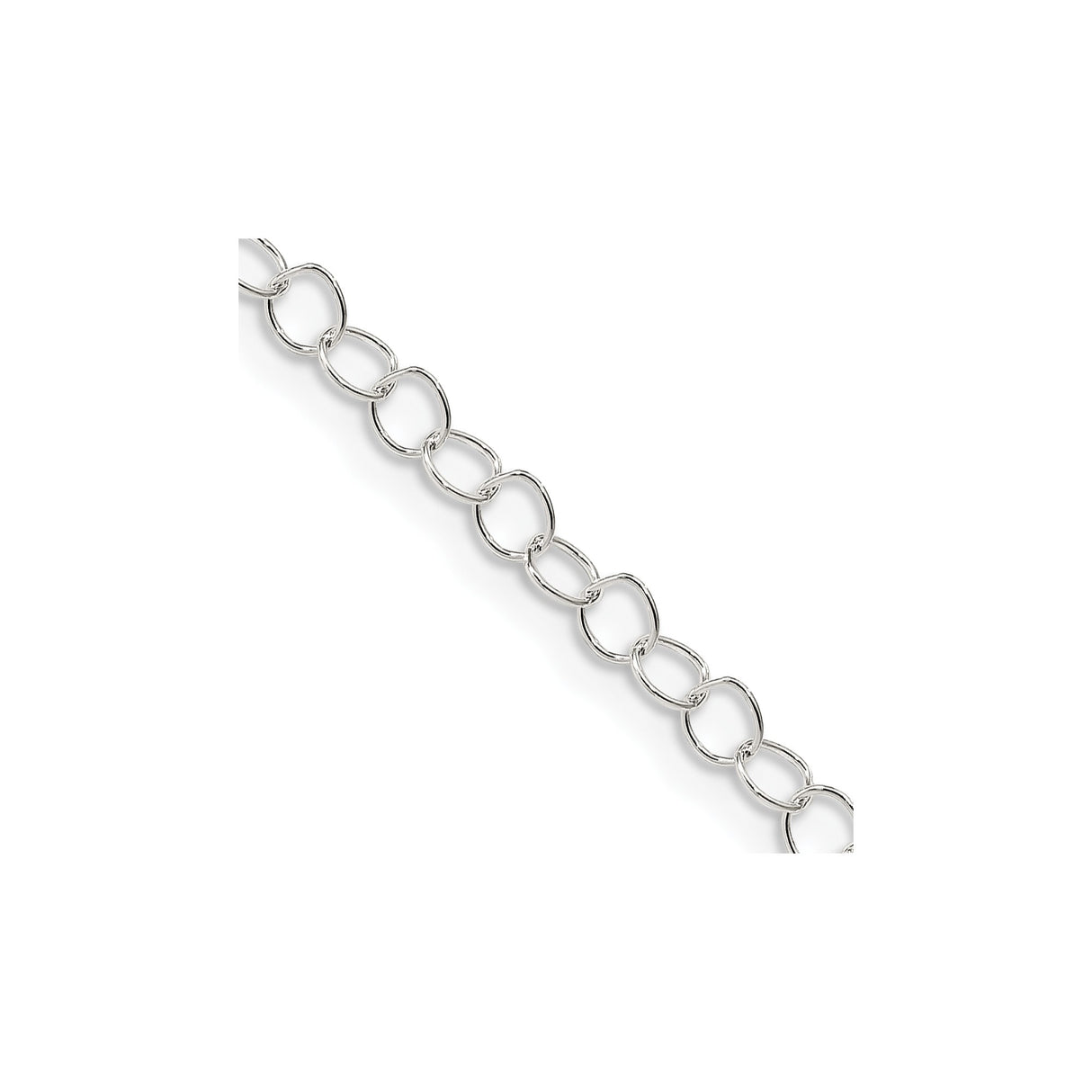 925 White Gold 3.5 mm Polished Chain Necklace, Solid detail view