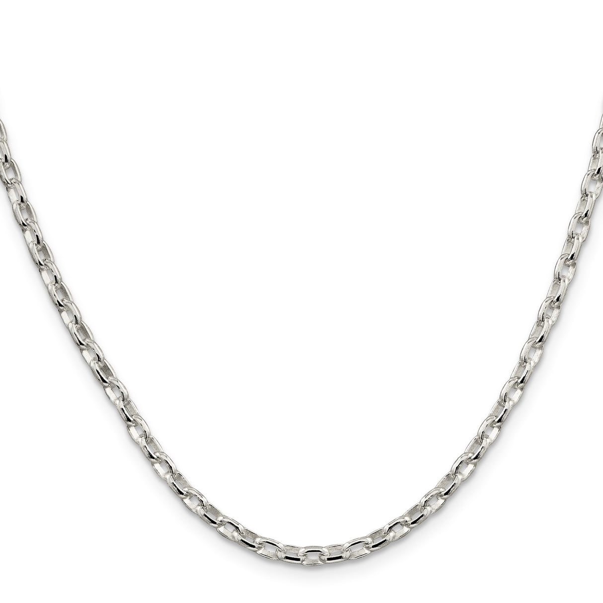 925 White Gold 3.2 mm Polished Chain Necklace, Solid