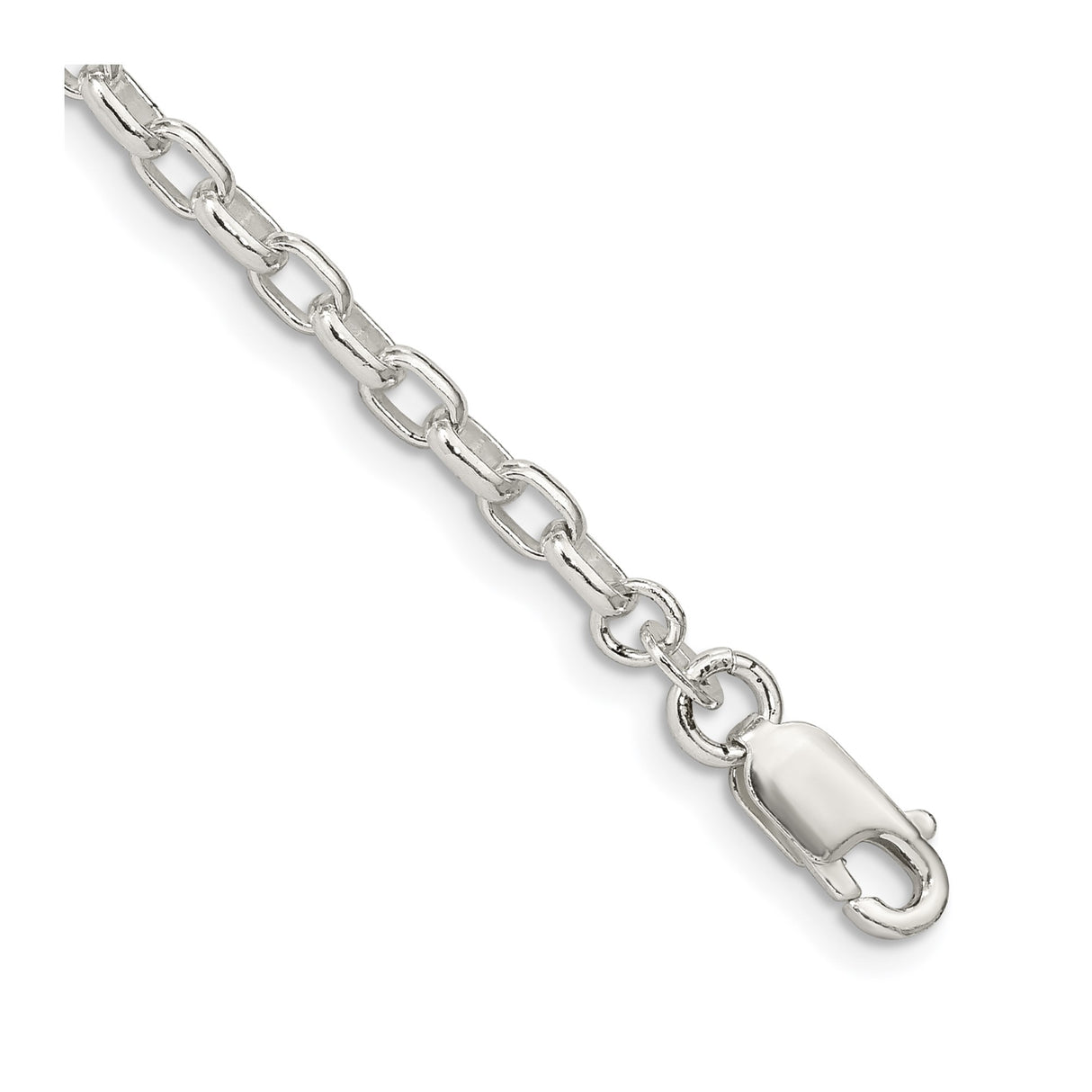 925 White Gold 3.2 mm Polished Chain Bracelet, Solid shown for scale