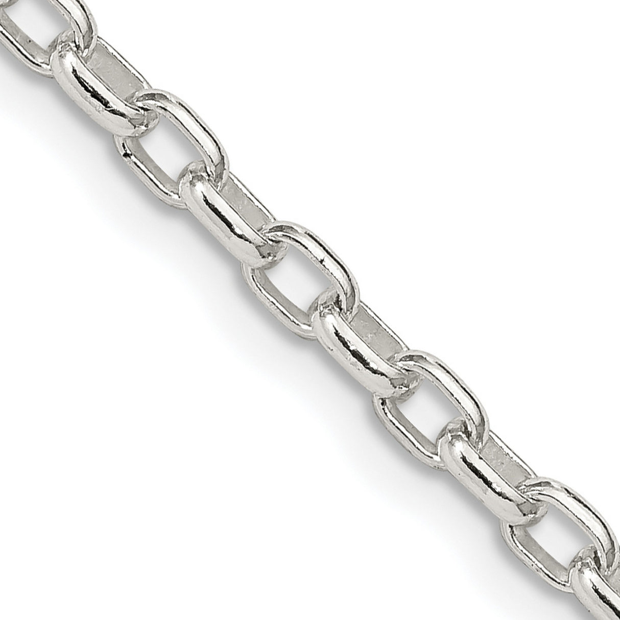 925 White Gold 3.2 mm Polished Chain Necklace, Solid detail view