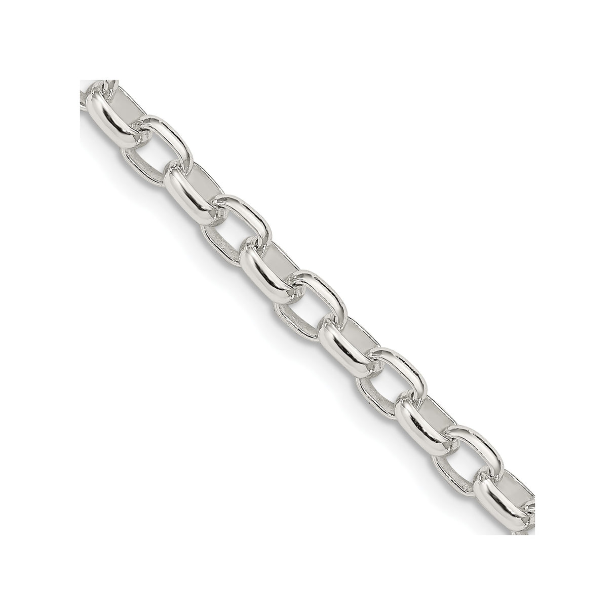925 White Gold 4.4 mm Polished Chain Necklace, Solid detail view