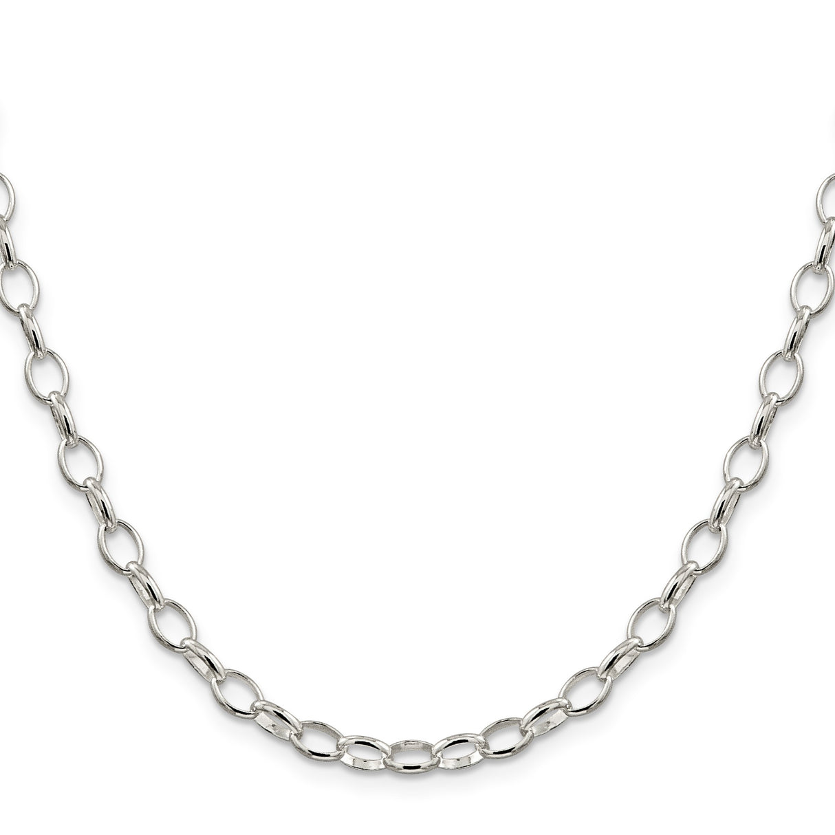 925 White Gold 5 mm Polished Chain Necklace, Solid