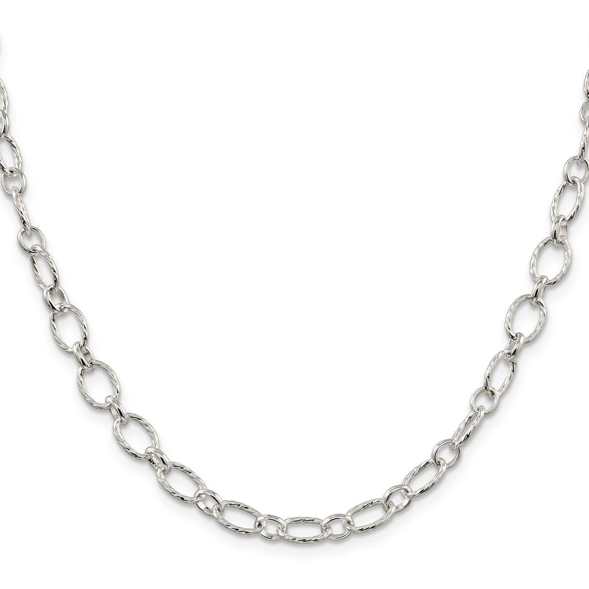 925 White Gold 6.1 mm Polished Chain Necklace, Solid