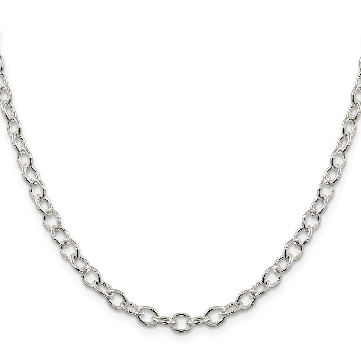 925 White Gold 5.3 mm Polished Chain Necklace, Solid