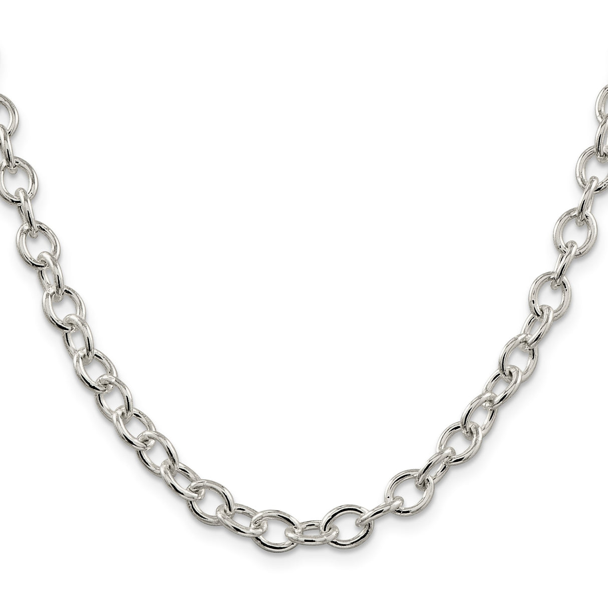 925 White Gold 6.8 mm Polished Chain Necklace, Solid