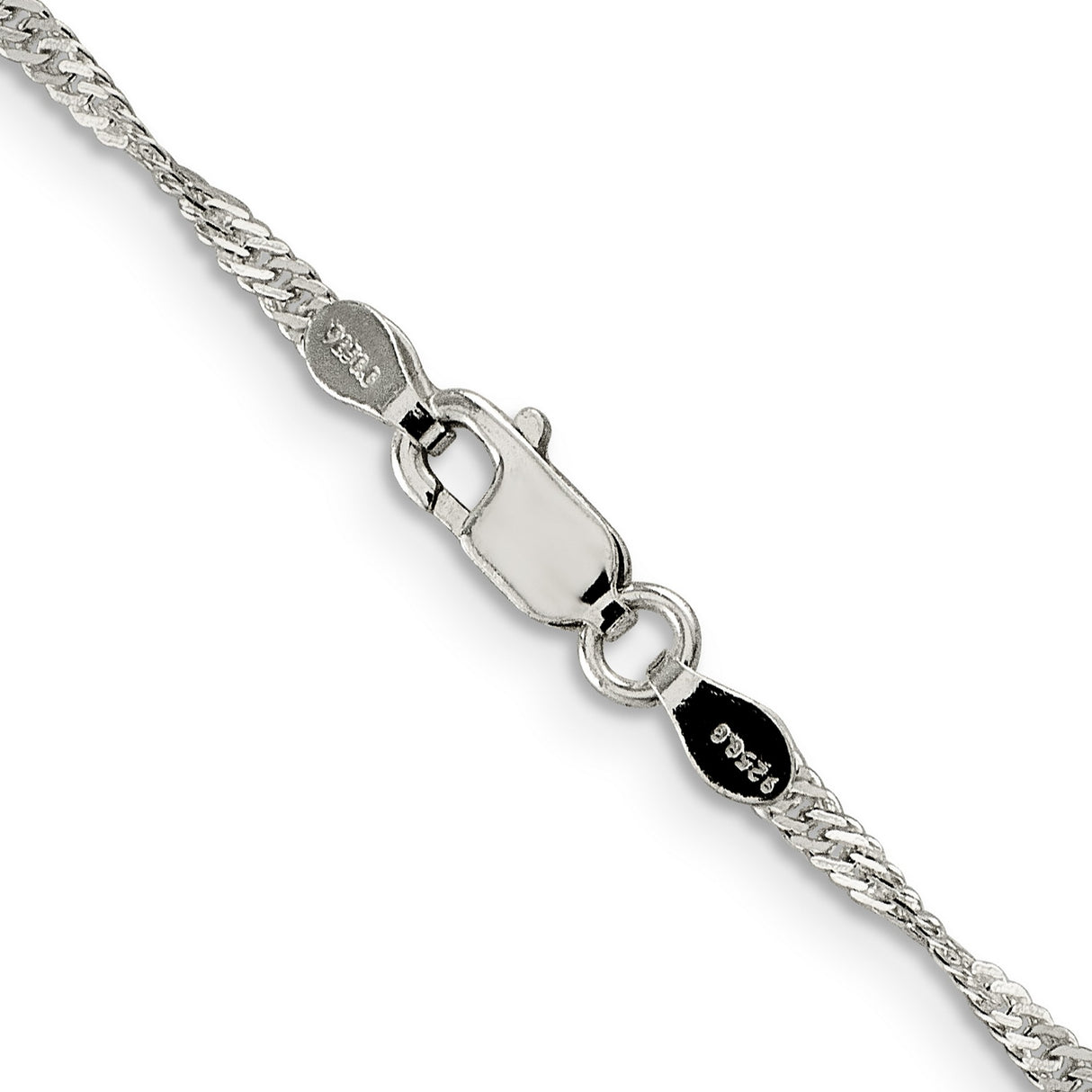 925 White Gold 2 mm Singapore Chain Necklace, Polished alternate angle