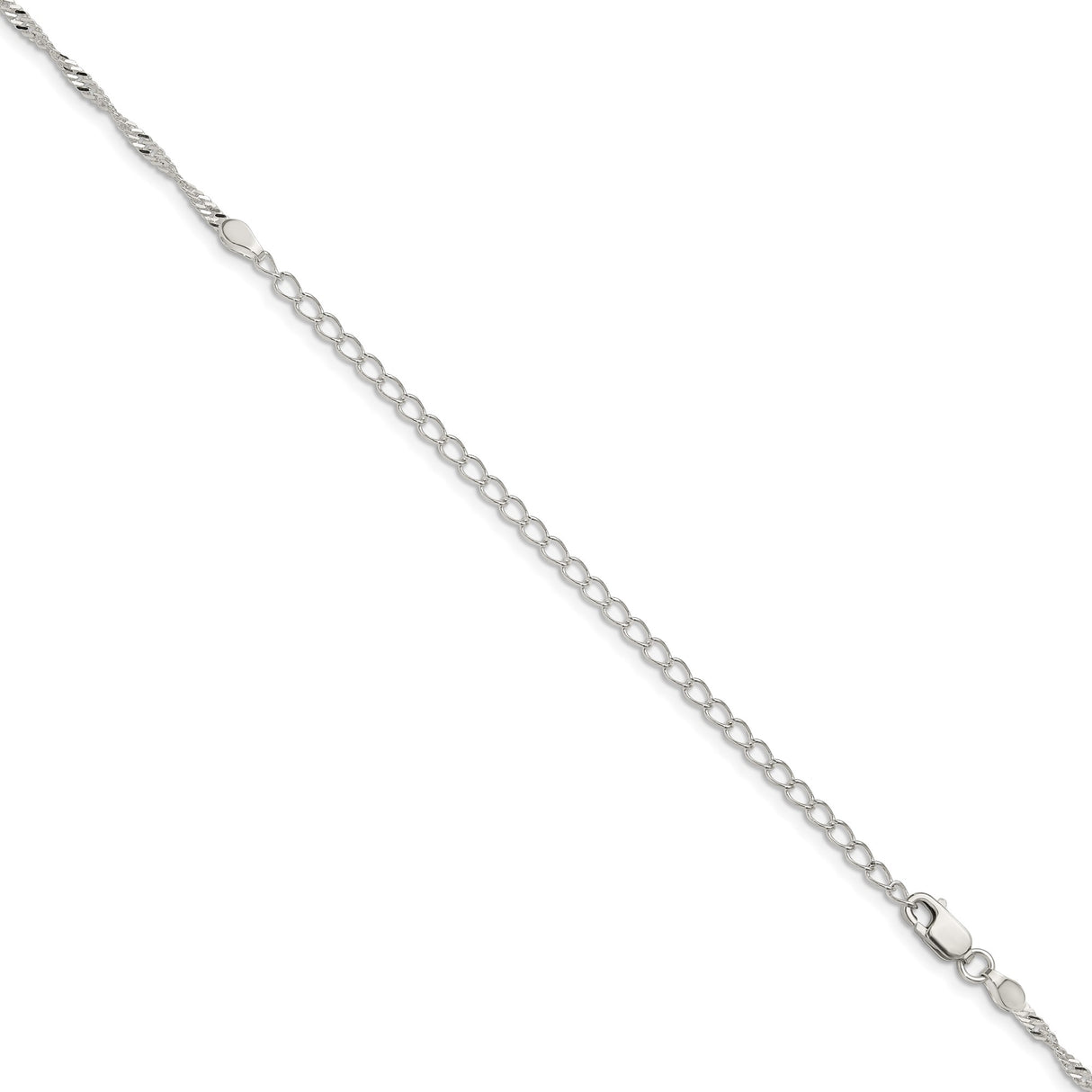 925 White Gold 2 mm Singapore Chain Necklace, Polished detail view