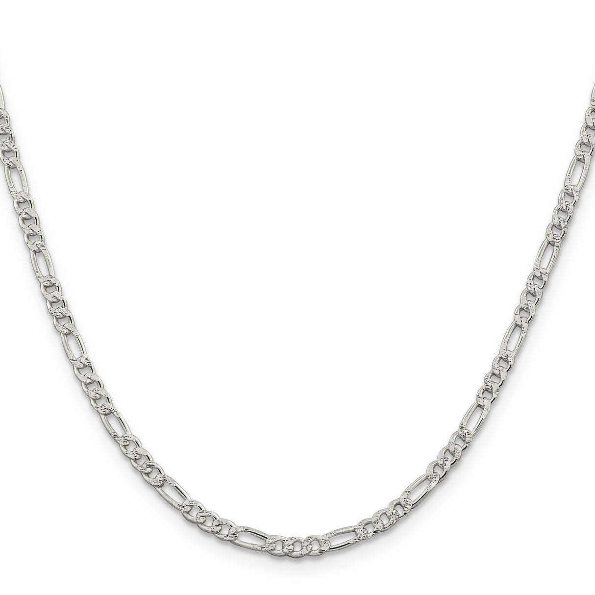 925 White Gold 3 mm Figaro Chain Necklace, Polished