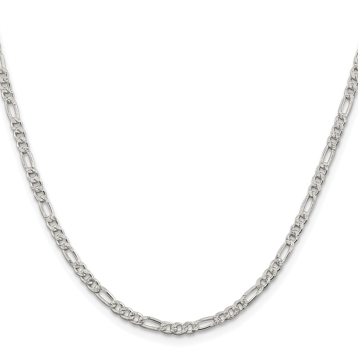 925 White Gold 3 mm Figaro Chain Necklace, Polished