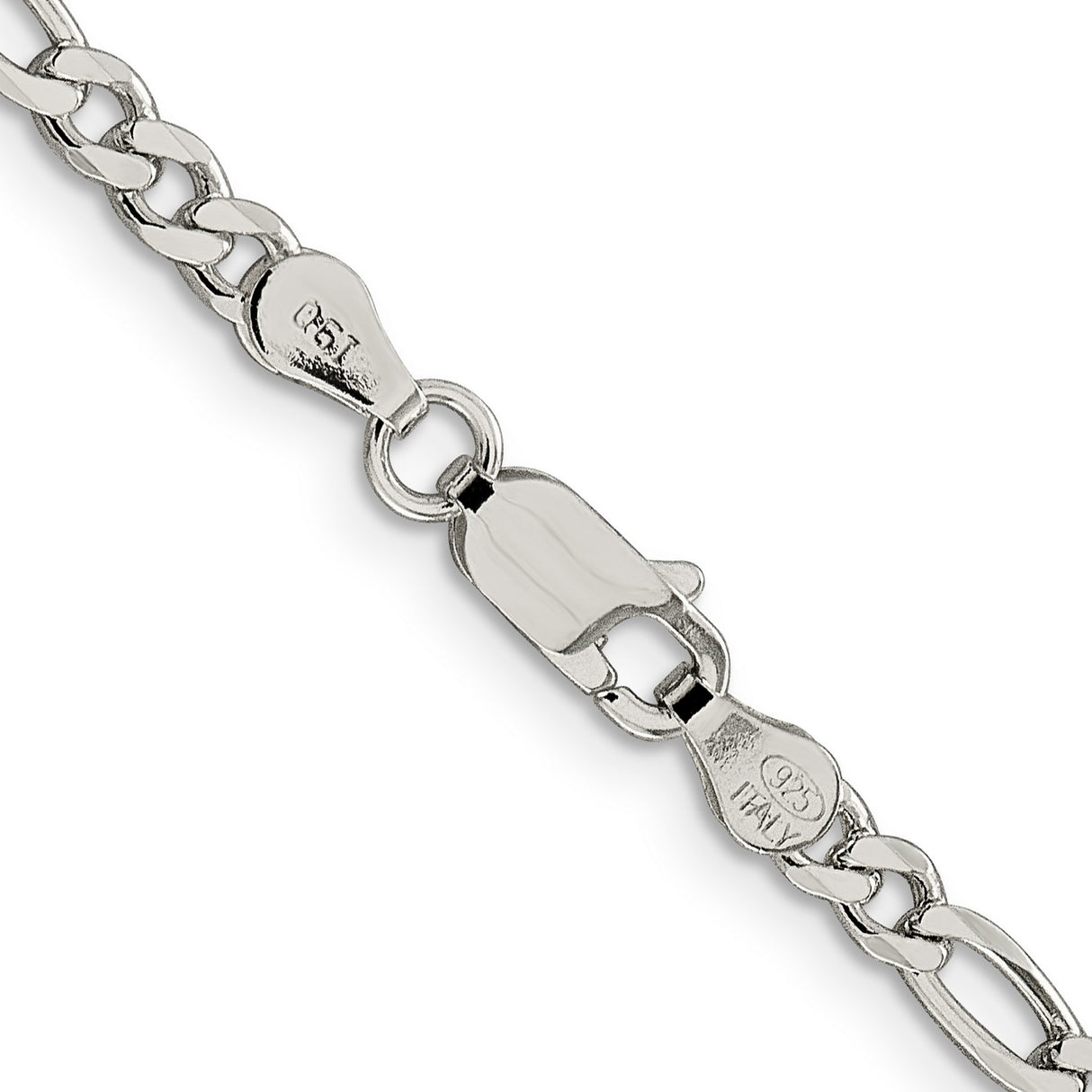 925 White Gold 4 mm Figaro Chain Necklace, Polished alternate angle