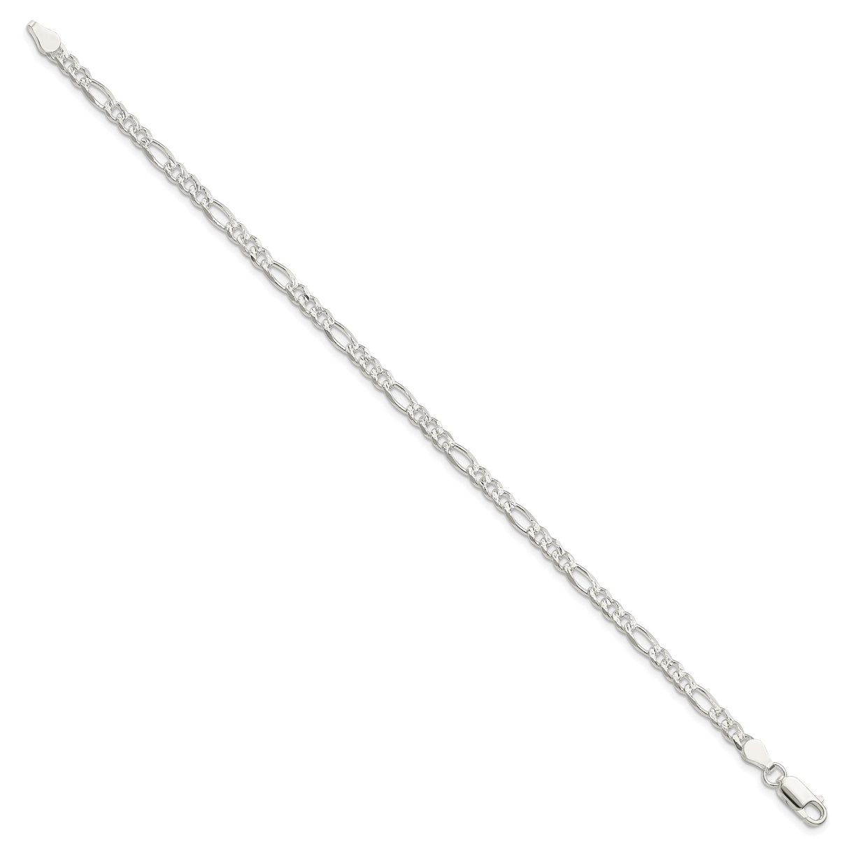 925 White Gold 4 mm Figaro Chain Anklet, Polished