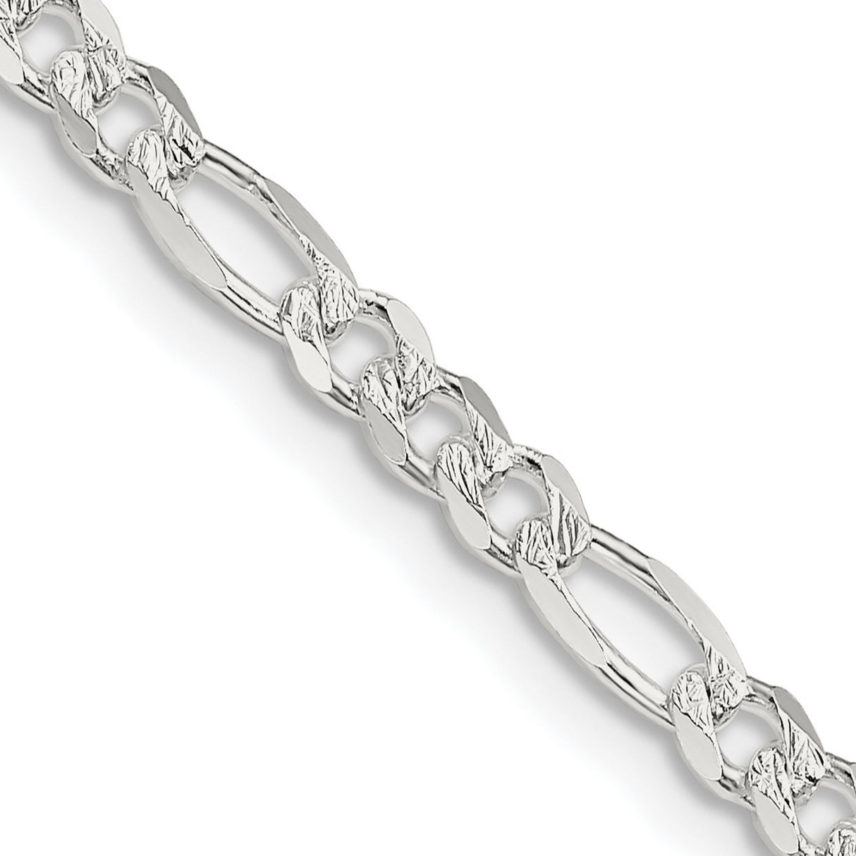 925 White Gold 4 mm Figaro Chain Necklace, Polished detail view