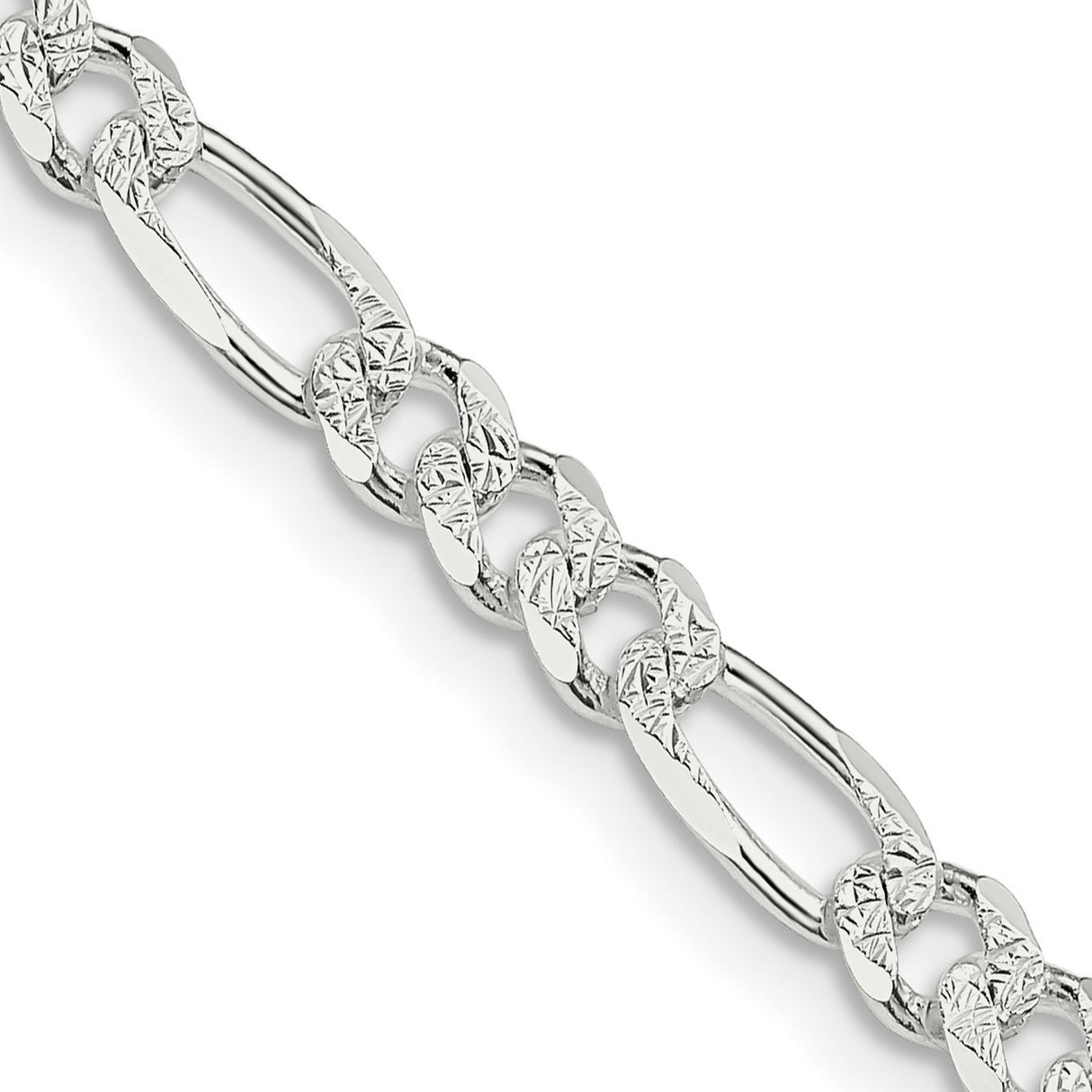 925 White Gold 4.75 mm Figaro Chain Necklace, Polished detail view