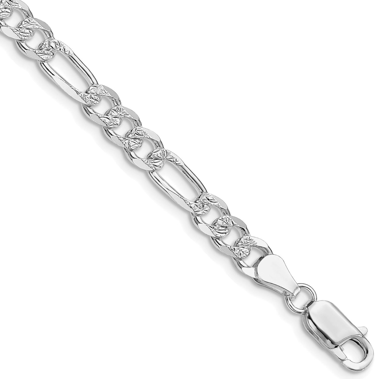 925 White Gold 5.5 mm Figaro Chain Anklet, Polished shown for scale