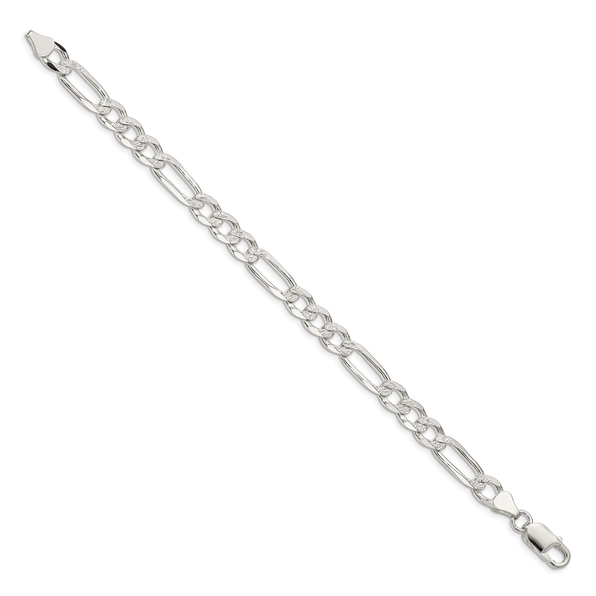 925 White Gold 7 mm Figaro Chain Anklet, Polished
