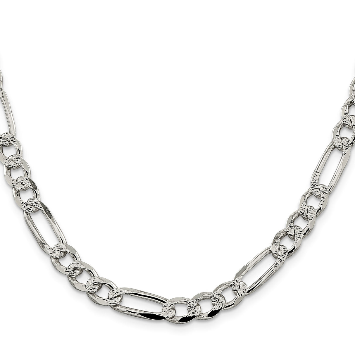 925 White Gold 7.25 mm Figaro Chain Necklace, Polished