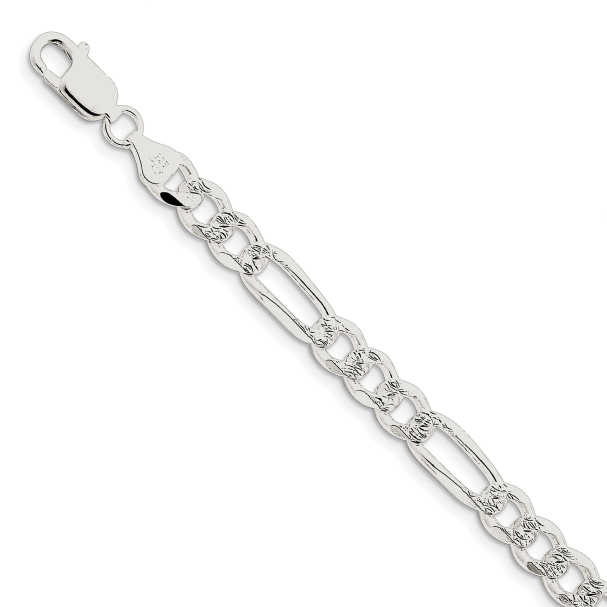 925 White Gold 7.25 mm Figaro Chain Anklet, Polished alternate angle