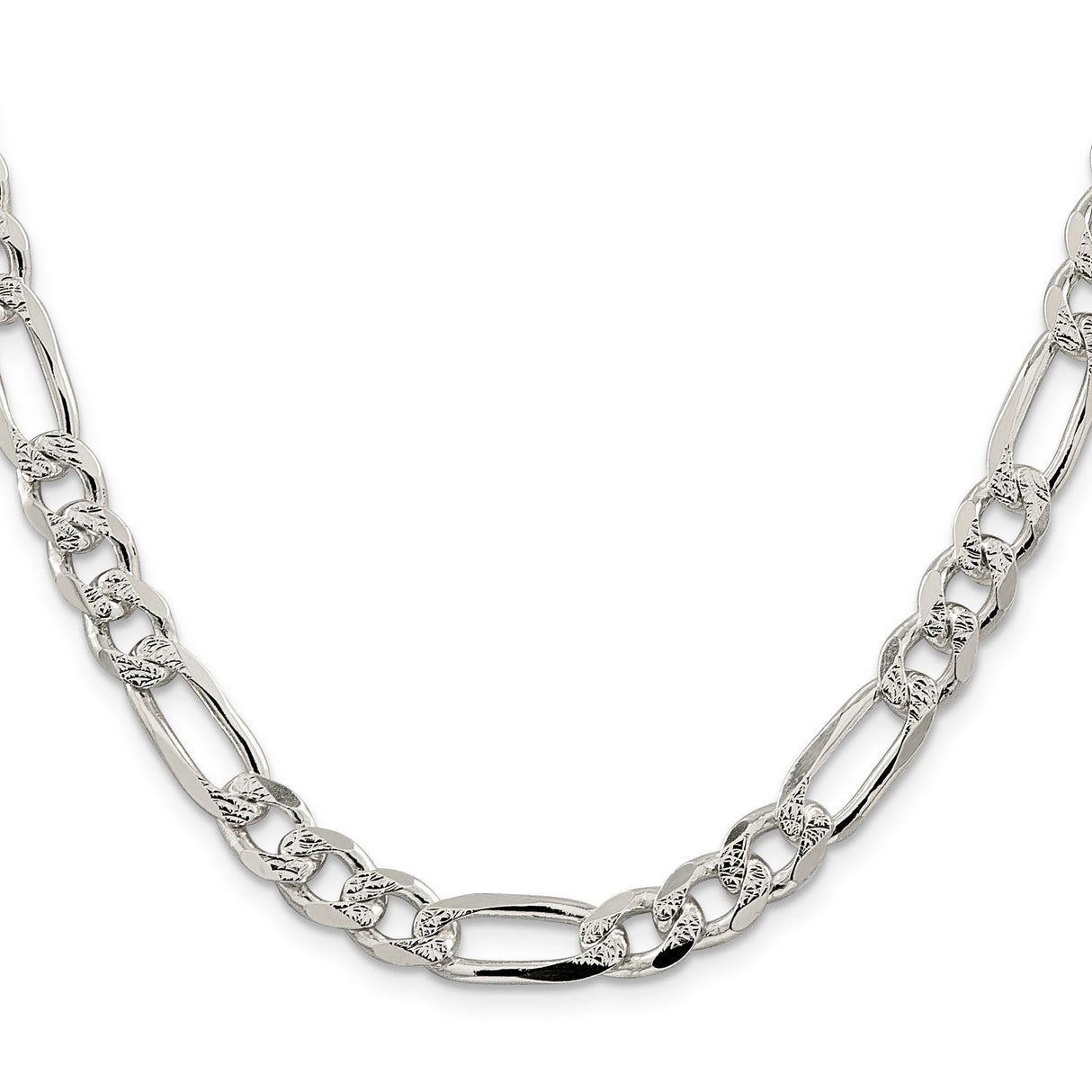 925 White Gold 8 mm Figaro Chain Necklace, Polished