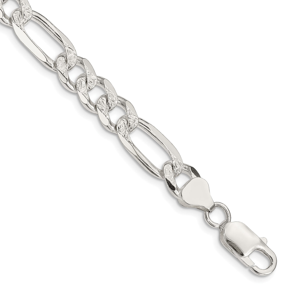 925 White Gold 8 mm Figaro Chain Bracelet, Polished shown for scale