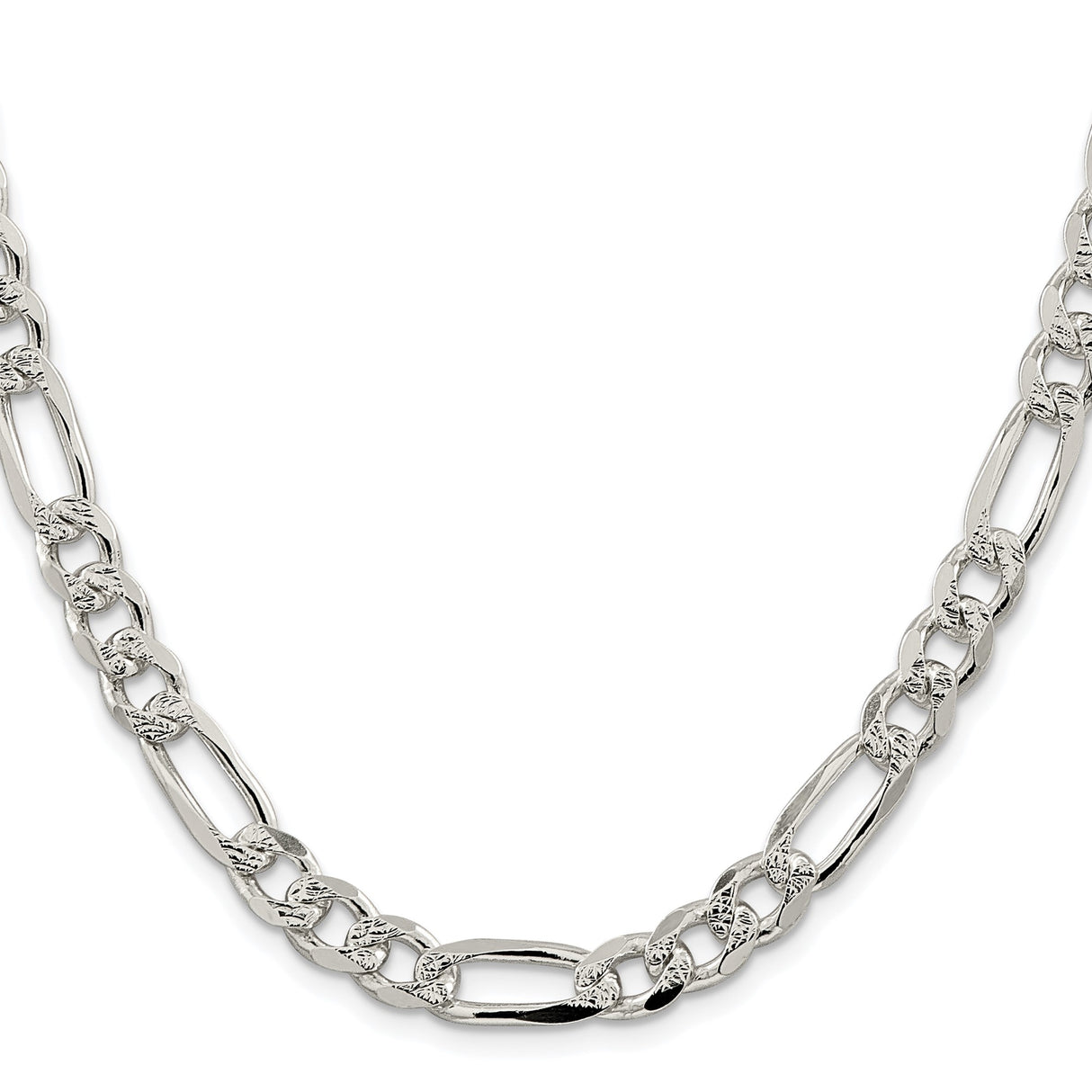 925 White Gold 8 mm Figaro Chain Necklace, Polished