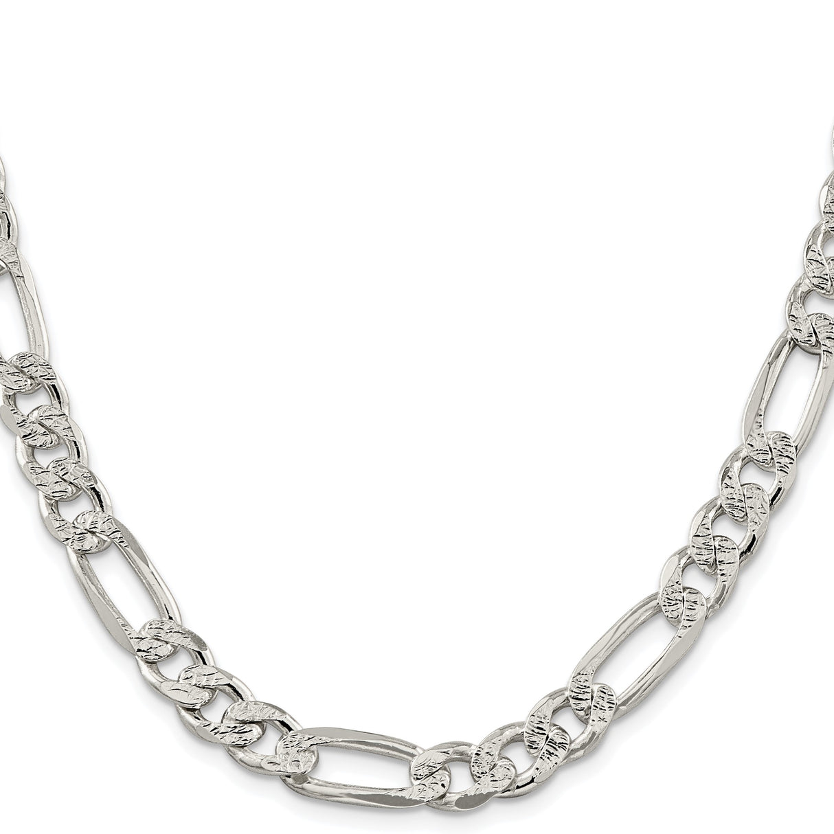 925 White Gold 9.5 mm Figaro Chain Necklace, Polished