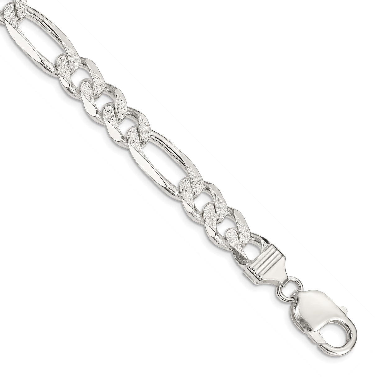 925 White Gold 10.5 mm Figaro Chain Bracelet, Polished shown for scale
