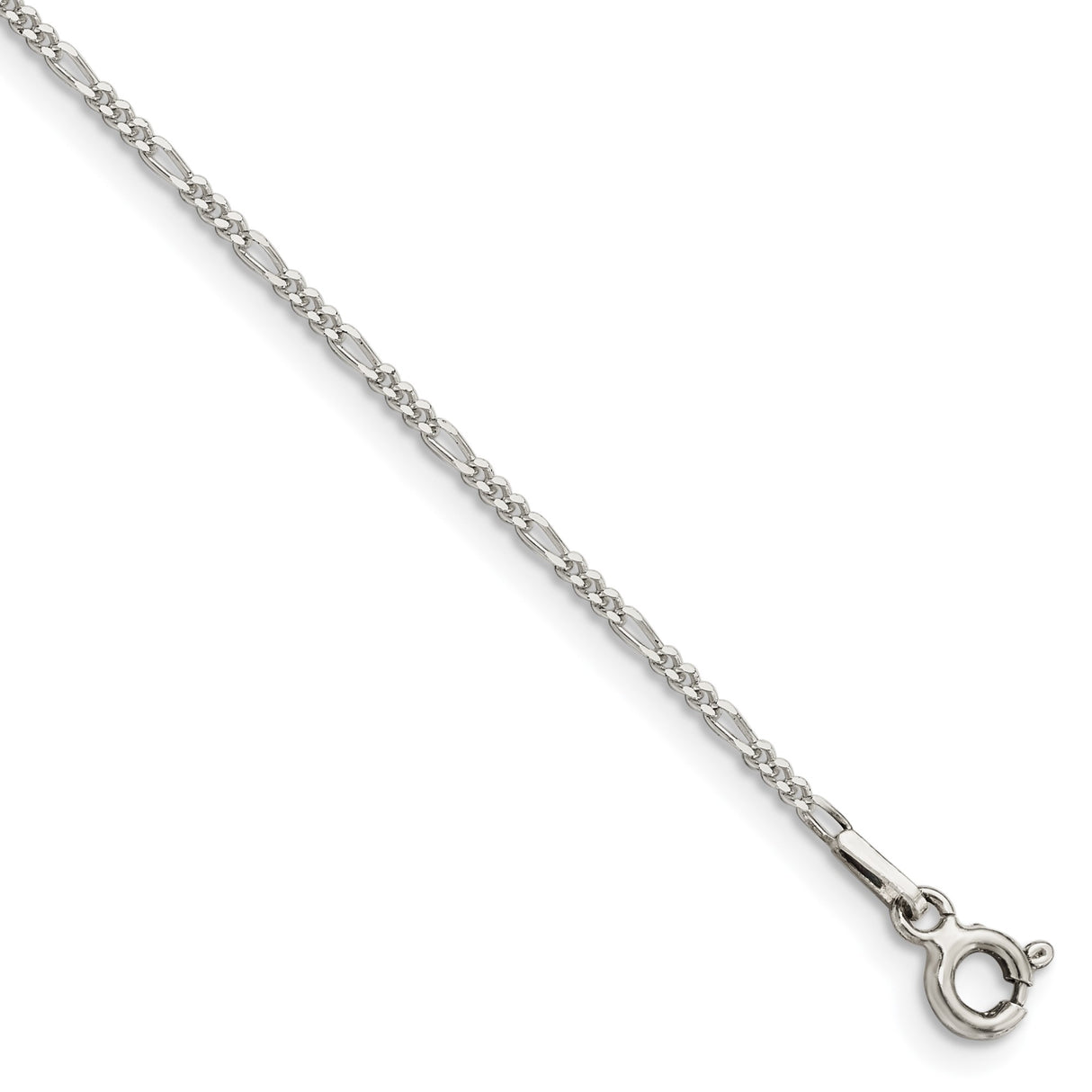 925 White Gold 1.4 mm Figaro Chain Bracelet, Polished shown for scale