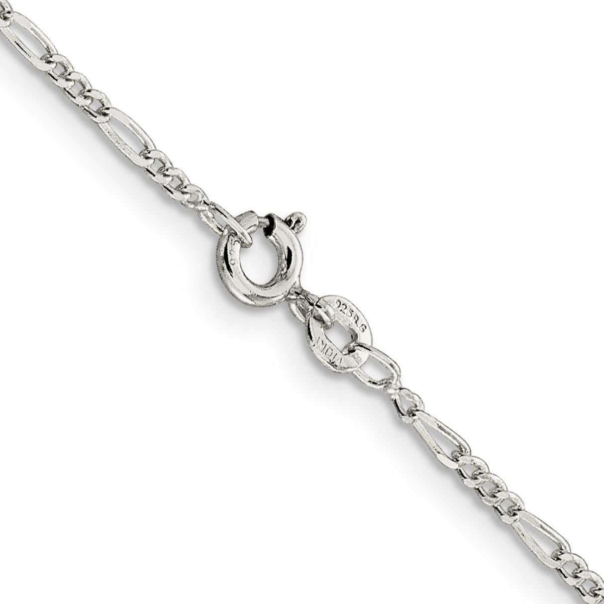 925 White Gold 1.75 mm Figaro Chain Necklace, Polished alternate angle