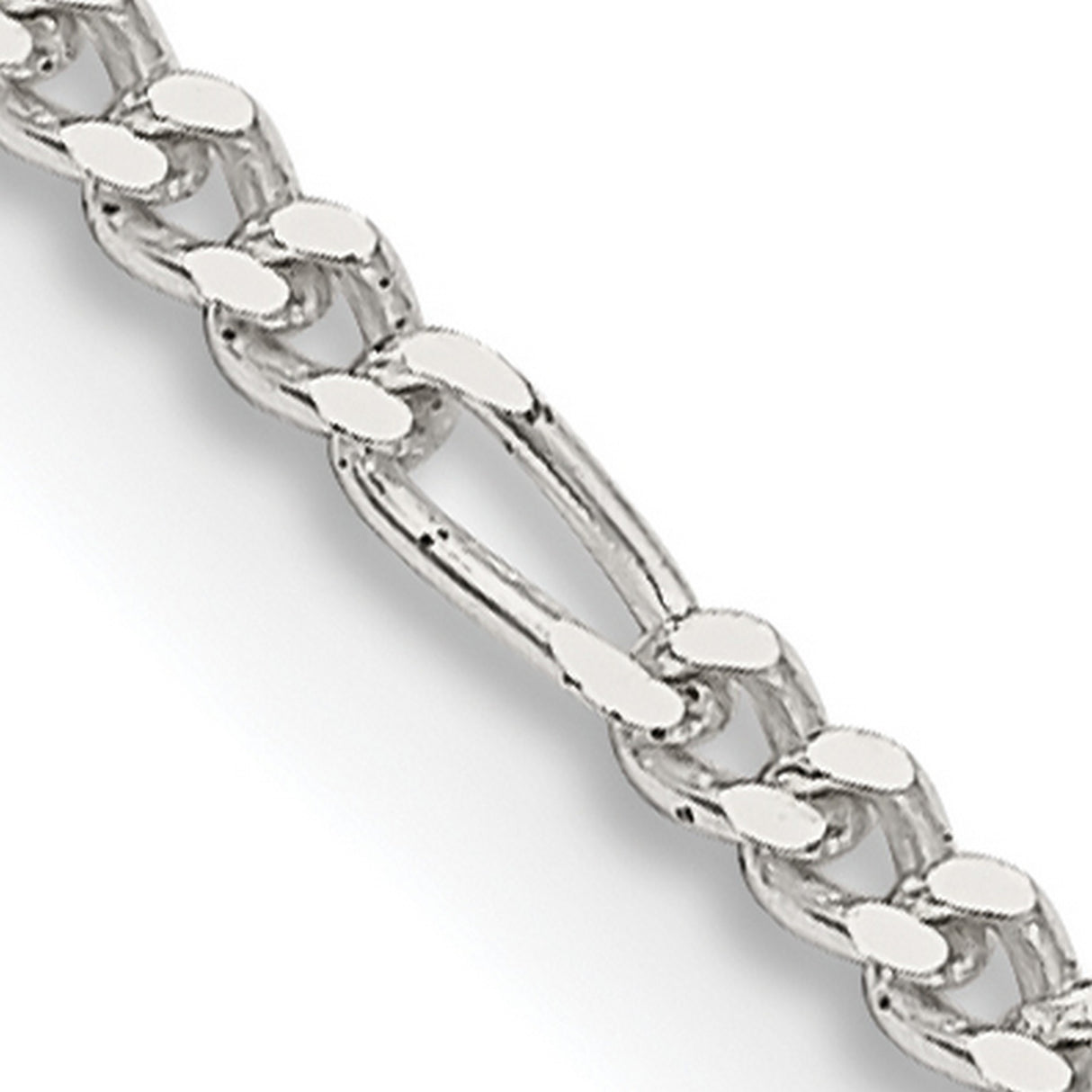925 White Gold 1.75 mm Figaro Chain Necklace, Polished detail view