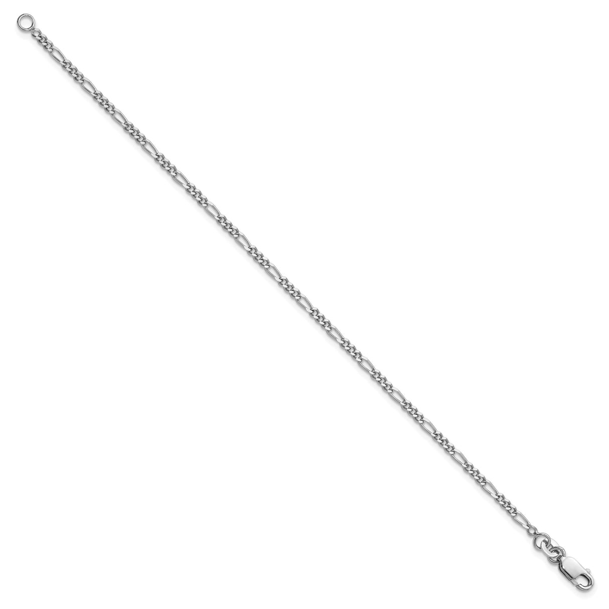 925 White Gold 2.25 mm Figaro Chain Anklet, Polished