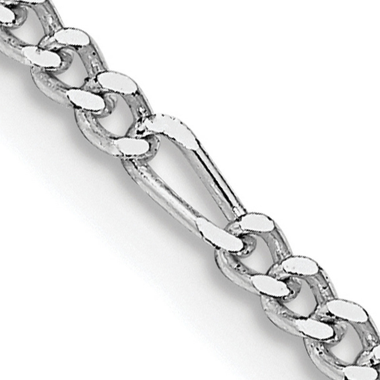 925 White Gold 2.25 mm Figaro Chain Necklace, Polished detail view