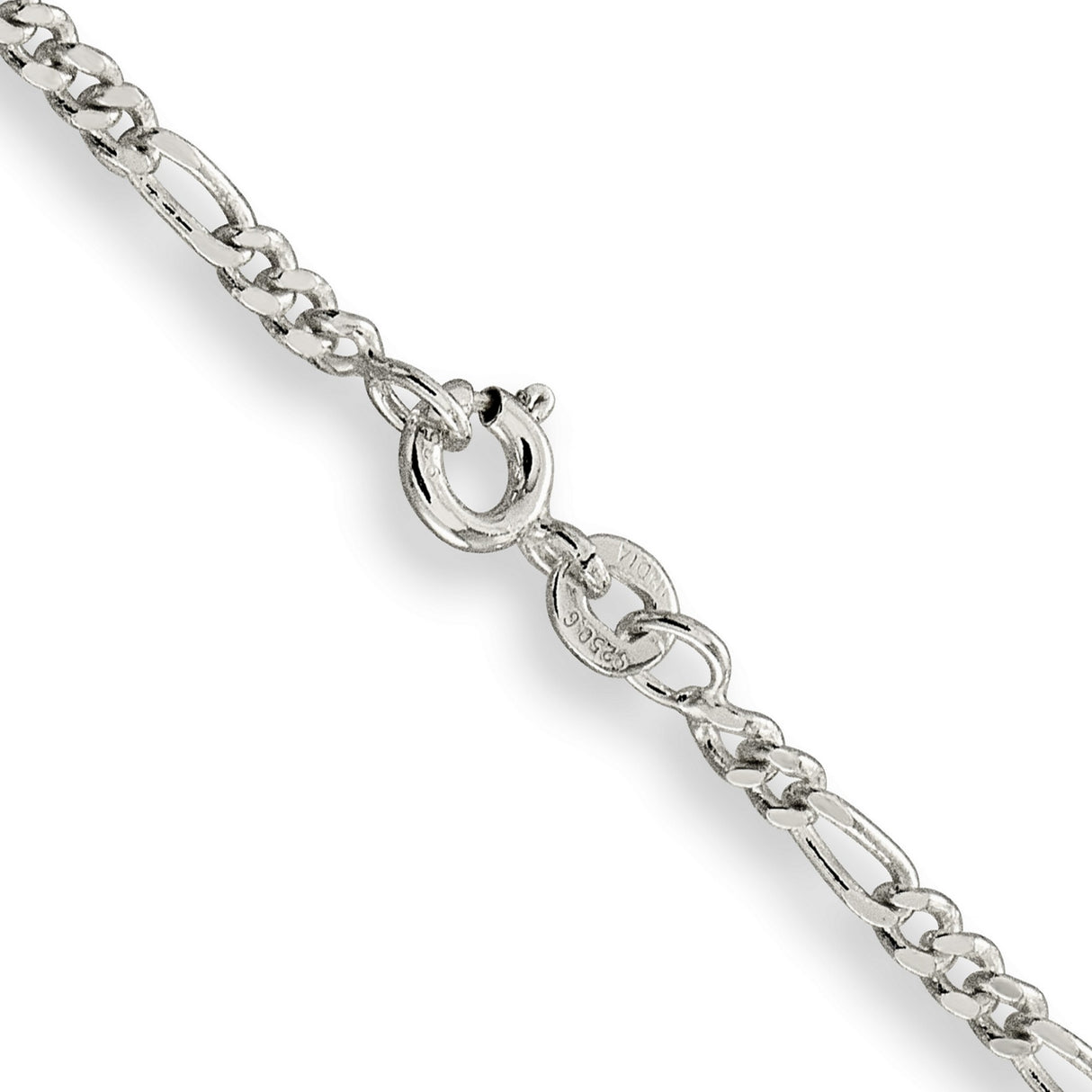 925 White Gold 2.5 mm Figaro Chain Necklace, Polished alternate angle