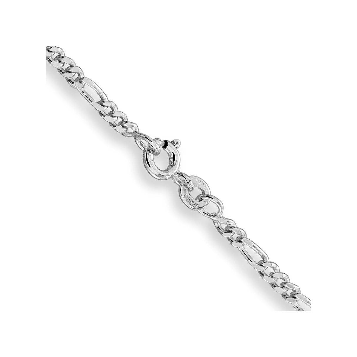 925 White Gold 2.5 mm Figaro Chain Necklace, Polished alternate angle