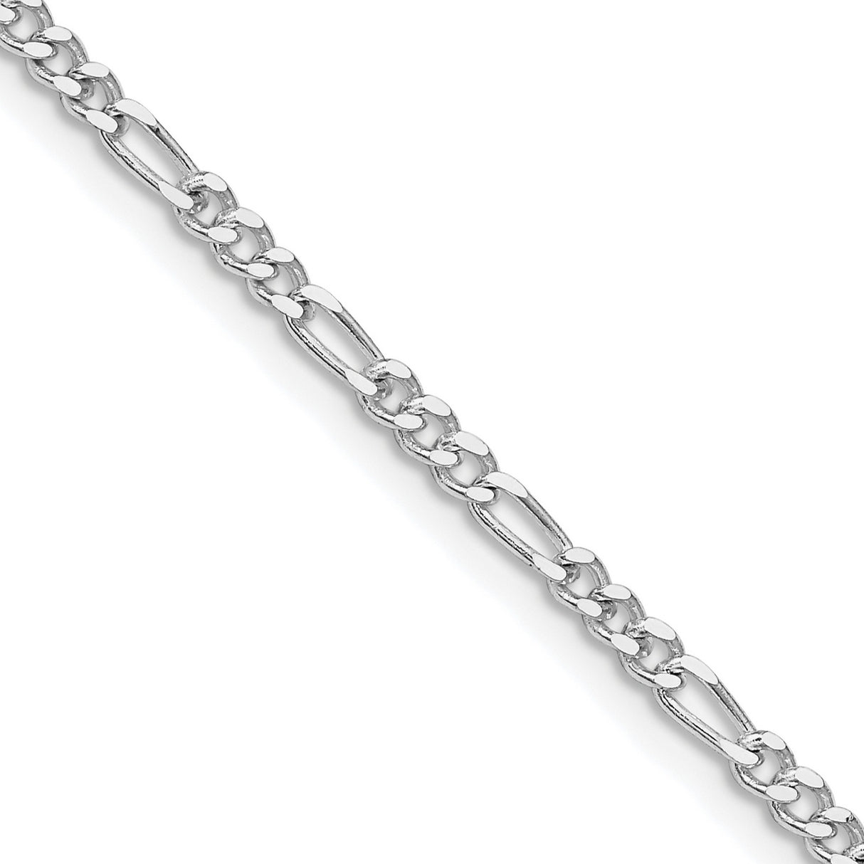 925 White Gold 2.5 mm Figaro Chain Necklace, Polished detail view