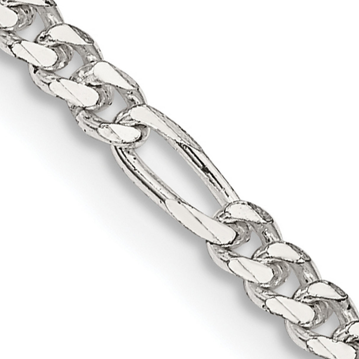925 White Gold 2.85 mm Figaro Chain Necklace, Polished detail view