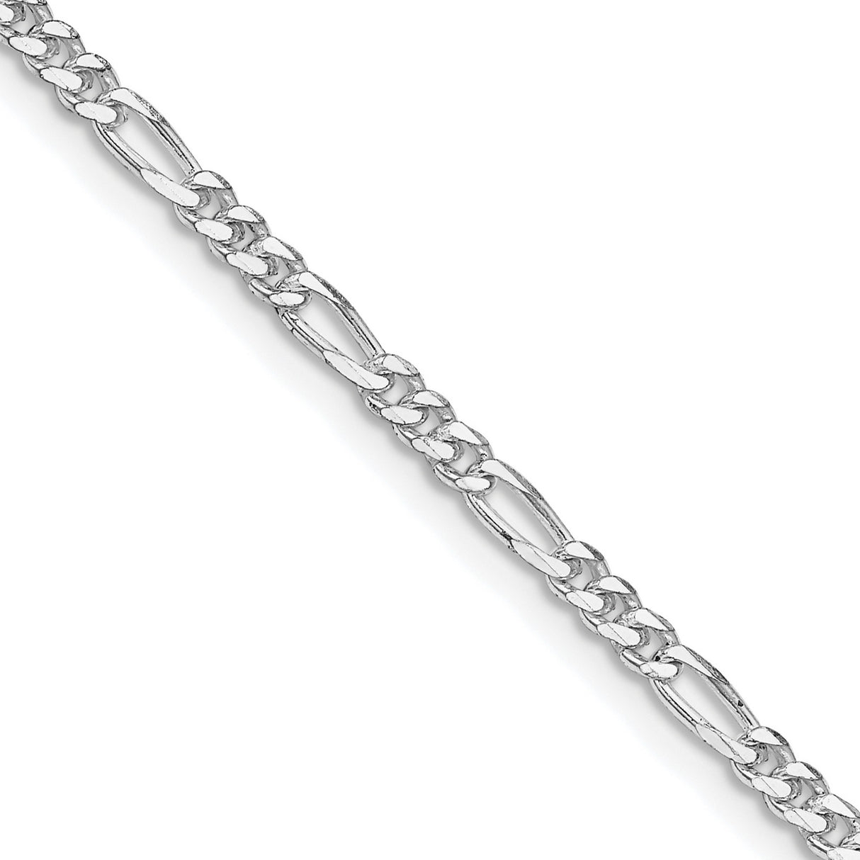 925 White Gold 2.85 mm Figaro Chain Necklace, Polished detail view