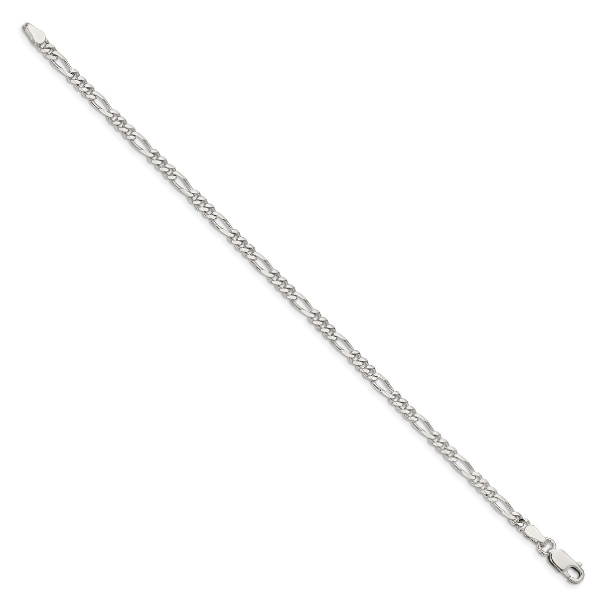 925 White Gold 3.5 mm Figaro Chain Bracelet, Polished