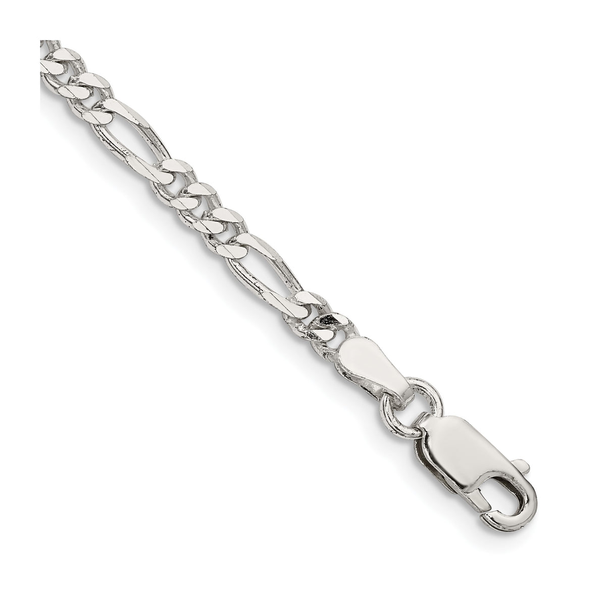925 White Gold 3.5 mm Figaro Chain Bracelet, Polished shown for scale