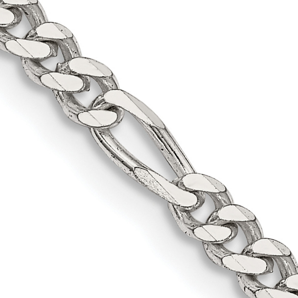 925 White Gold 3.5 mm Figaro Chain Necklace, Polished detail view