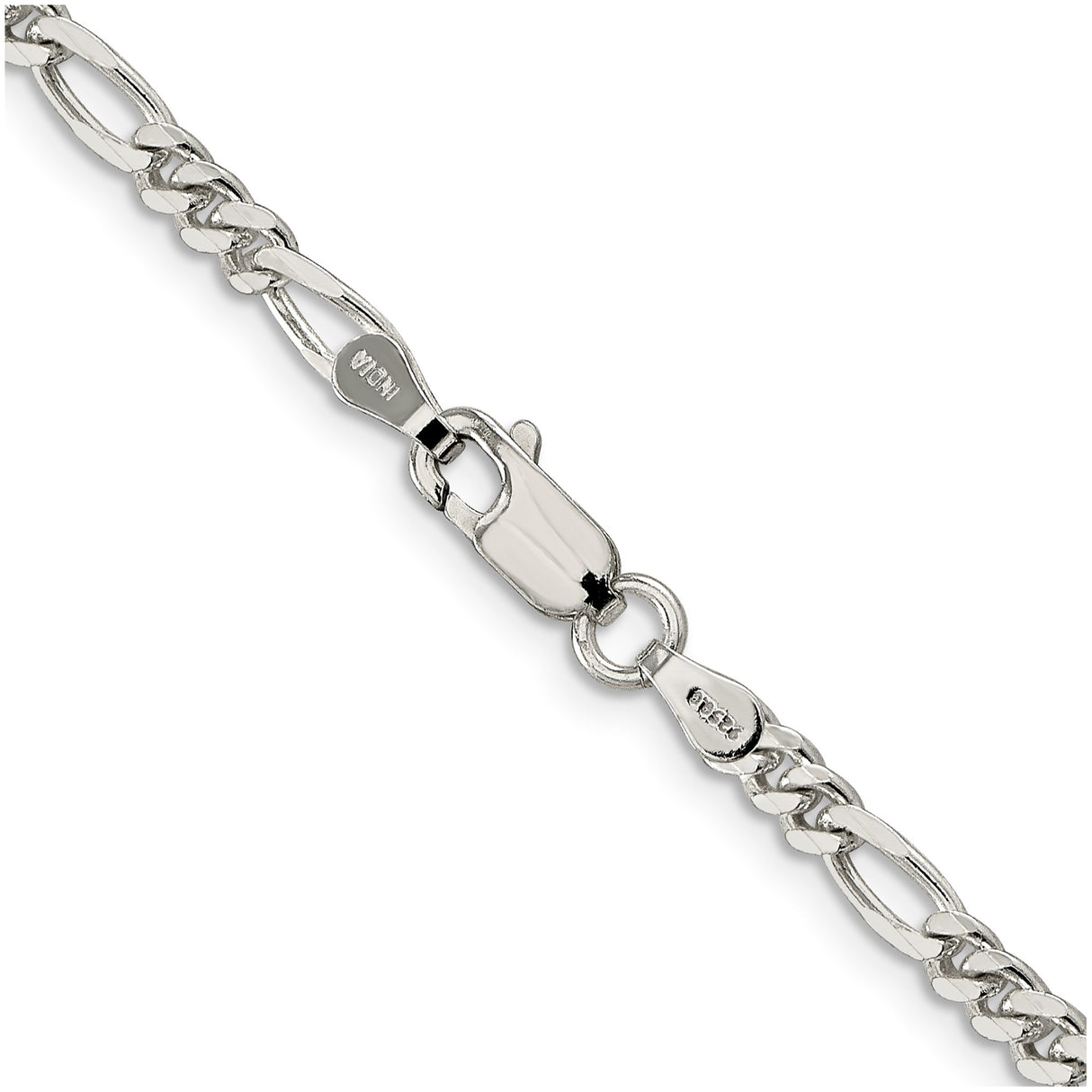 925 White Gold 3.5 mm Figaro Chain Necklace, Polished alternate angle