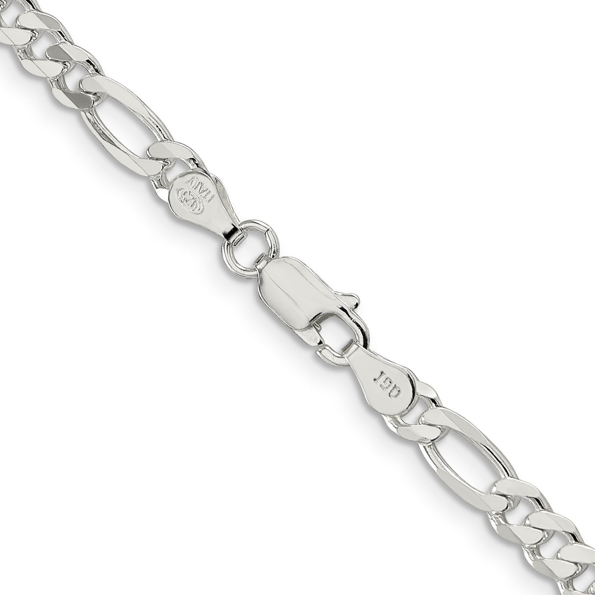 925 White Gold 4.5 mm Figaro Chain Necklace, Polished alternate angle