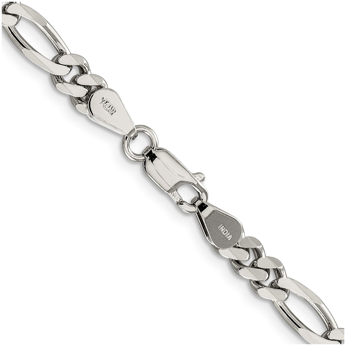 925 White Gold 5.25 mm Figaro Chain Necklace, Polished alternate angle